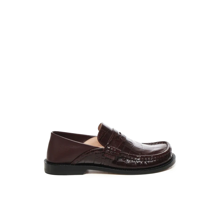 Loewe Burgundy Leather Campo Loafers