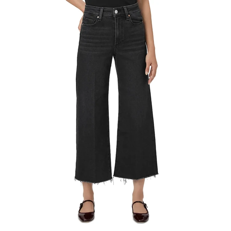 Paige Petites Anessa High Rise Wide Leg Jeans in Black Lotus