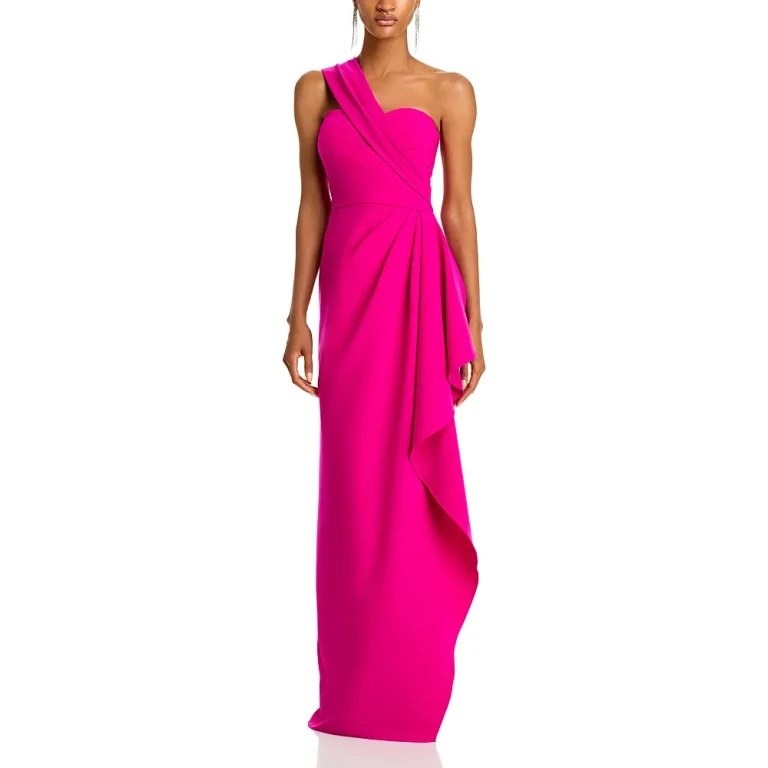 Teri Jon by Rickie Freeman One Shoulder Side Drape Gown