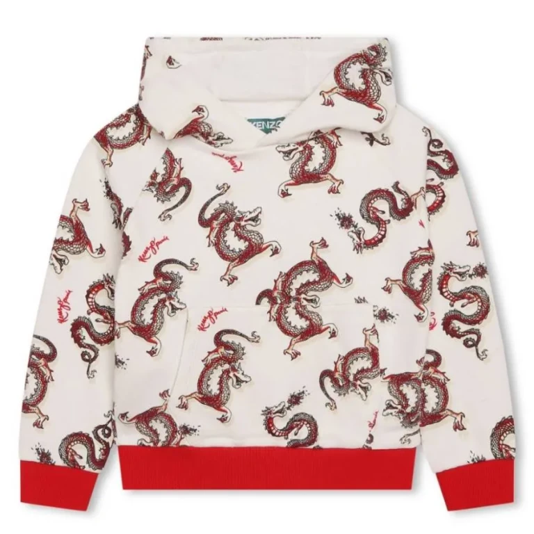 Kenzo Kids Dragons Print Cotton Hoodie