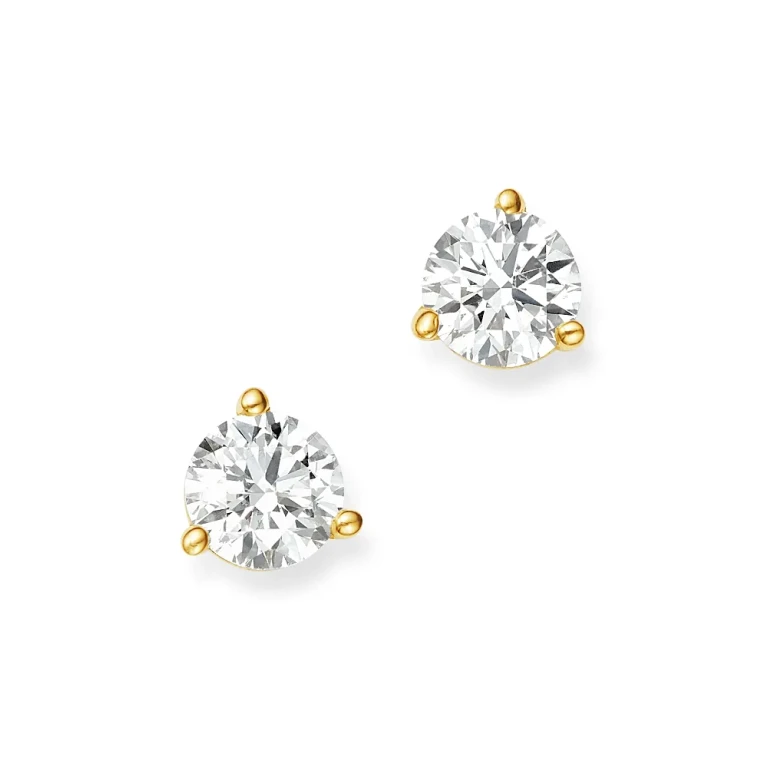 Certified Diamond Stud Earrings in 18K Yellow Gold Martini Setting, 0.50 tcw