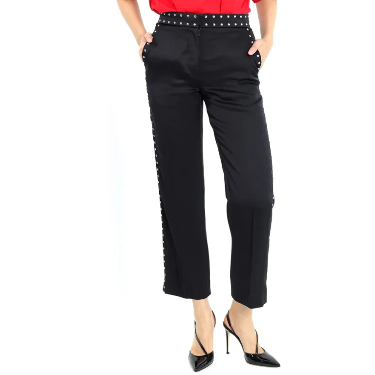Burberry Black Silk Satin Studded Tailored Trousers