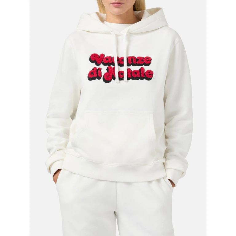 Mc2 Saint Barth Virginia Cotton Hoodie White With Vacanze Di Natale Embroidery Special Edition Sweatshirt - Women