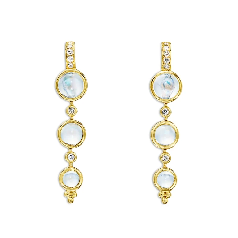 Temple St. Clair 18K Yellow Gold Blue Moonstone & Diamond Triple Lunar Drop Earrings