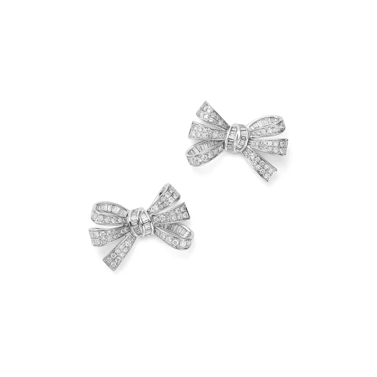 Diamond Pave Bow Stud Earrings in 14K White Gold, 2.00 tcw