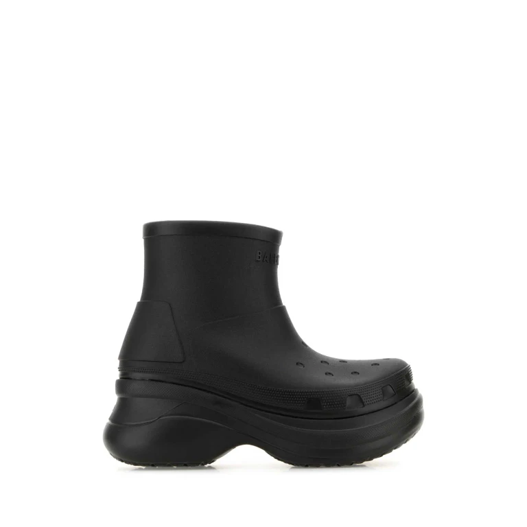 Balenciaga Black Rubber Crocs Ankle Boots