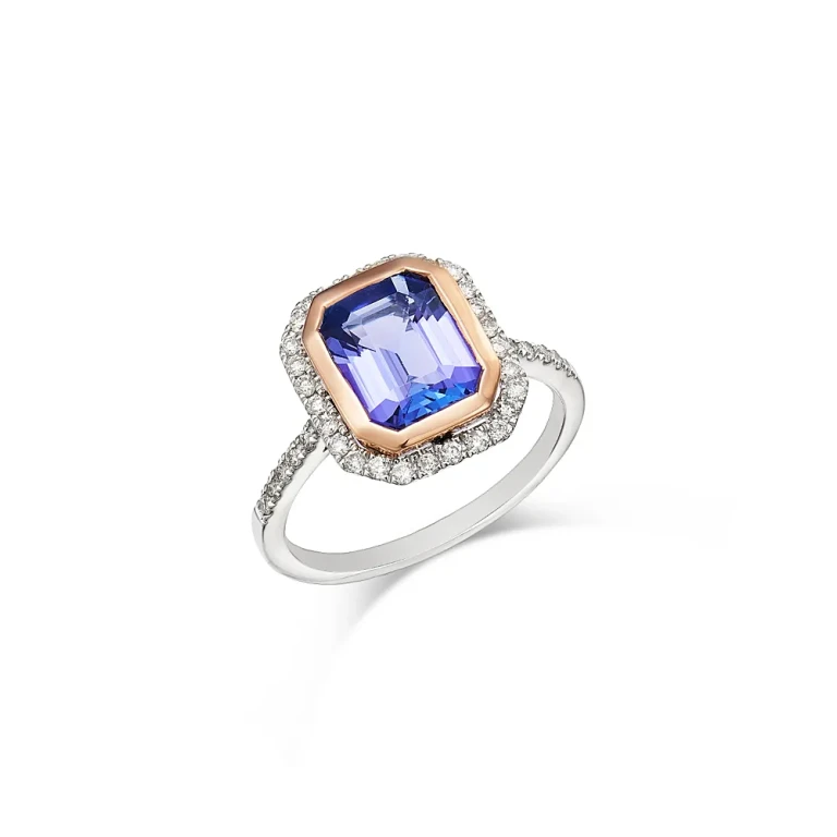 Tanzanite & Diamond Ring in 14K Rose & White Gold