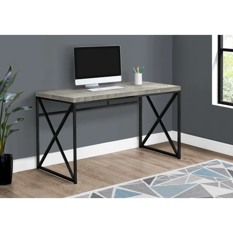 Gray Wood Top Computer Desk with Black Metal