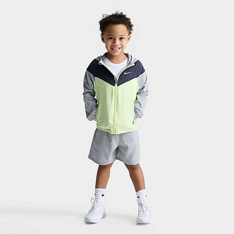 Nike Kids Toddler Windrunner Jacket and Shorts Set in Light Smoke Grey/Volt Size: 2T