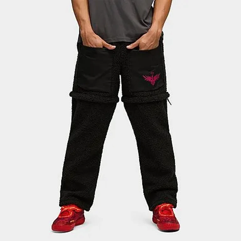 Men's Puma LaMelo Ball Supernova Zip-Off Sherpa Fleece Pants in Puma Black Size: Small
