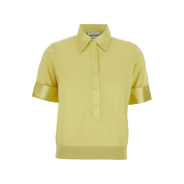 SEMICOUTURE Yellow Womens Polo With Classic Collar And Cuffed Sleeves In Wool