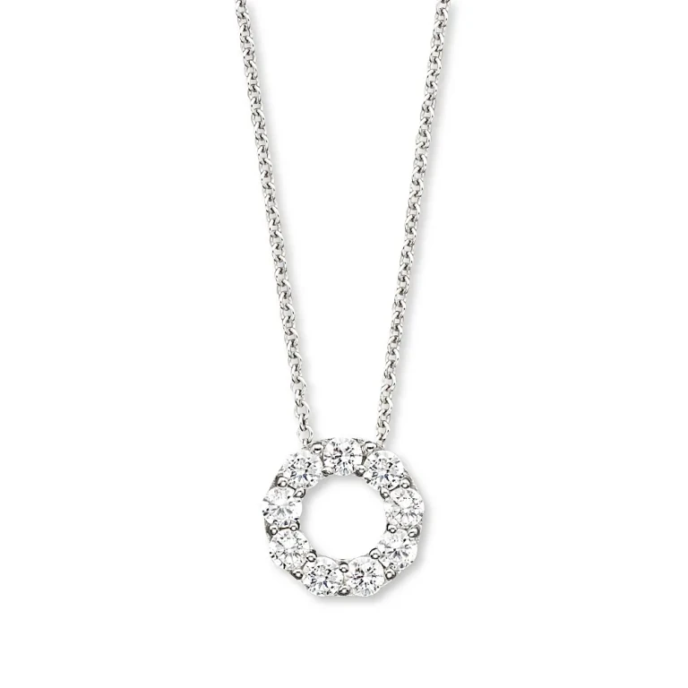 Diamond Circle Pendant Necklace in 14K White Gold, 0.65 tcw