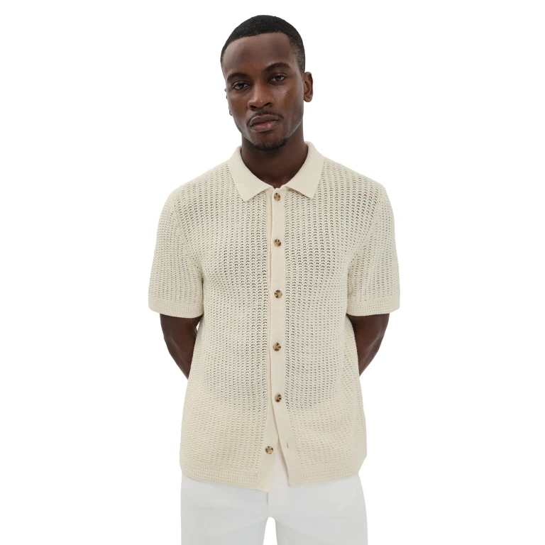 Vince Crochet Short Sleeve Button Down Shirt Bone L
