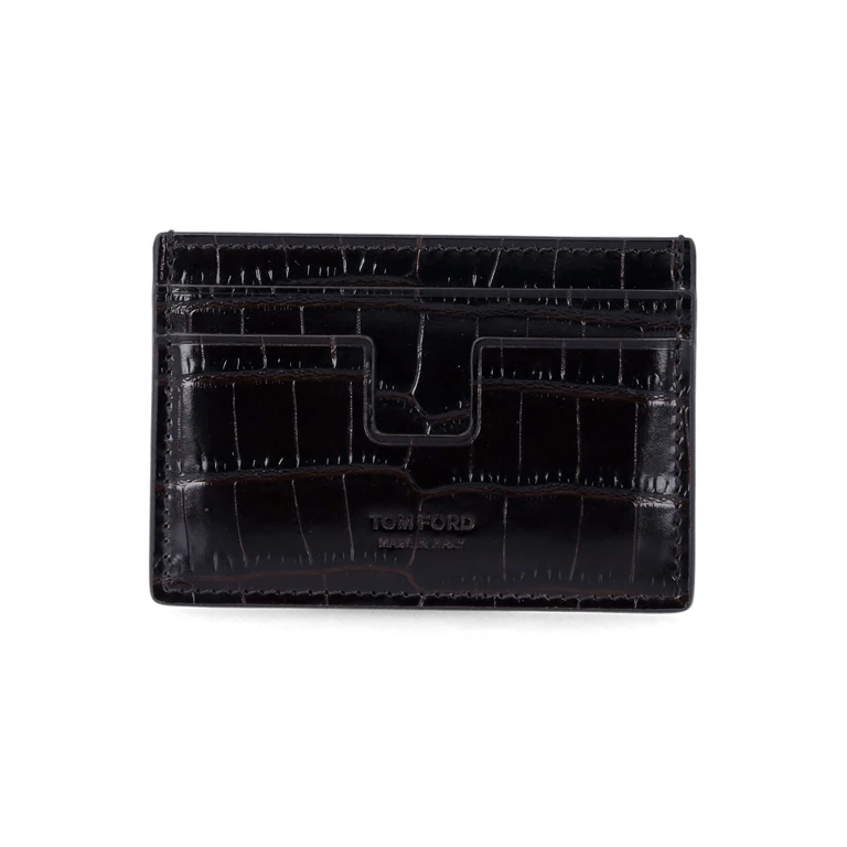 Tom Ford Crocodile Leather Card Holder Espresso Upper Cardholder - Men