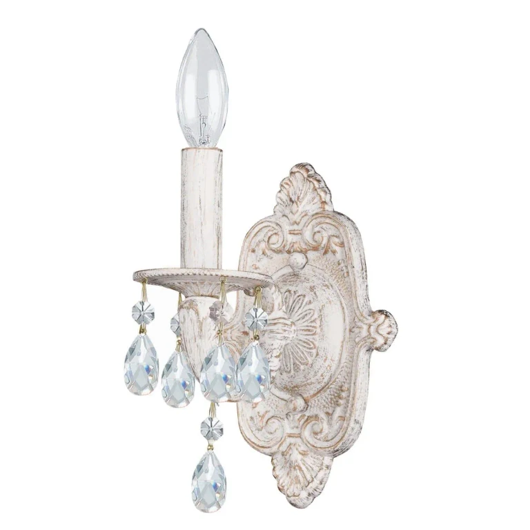 Paris Market 10" Wall Sconce in Antique White with Clear Hand Cut Crystals