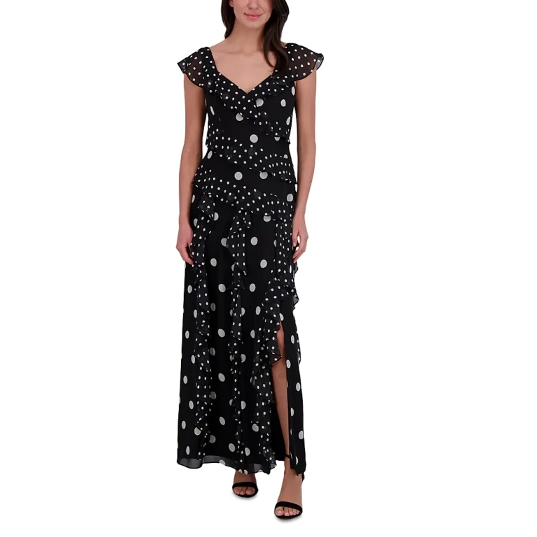 Eliza J V Neck Flutter Sleeve Ruffle Dress