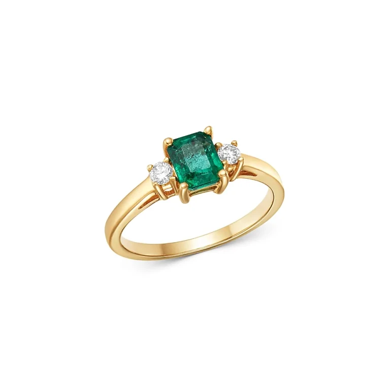 Emerald & Diamond Ring in 14K Yellow Gold