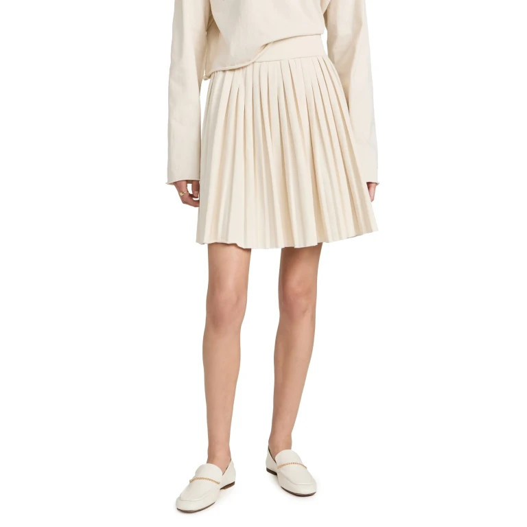 Les Tien Paulina Box Pleat Tennis Skirt Ivory XS