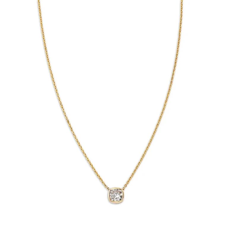 Luxe Collection Certified Lab Grown Diamond Cushion Bezel Solitaire Pendant Necklace in 14K Yellow Gold, 1.5 tcw