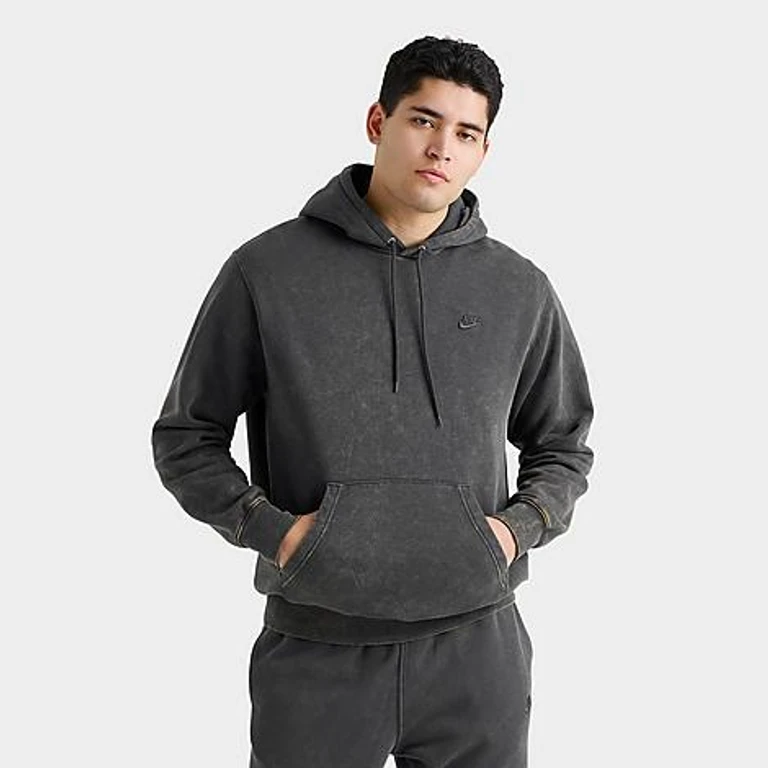 Nike Men's Sportswear Club Washed Fleece Hoodie in Anthracite/Anthracite Size: M Tall