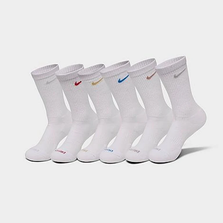 Nike Everyday Plus Cushioned Crew Training Socks (6-Pack) in White/Multi Swoosh Size: Medium