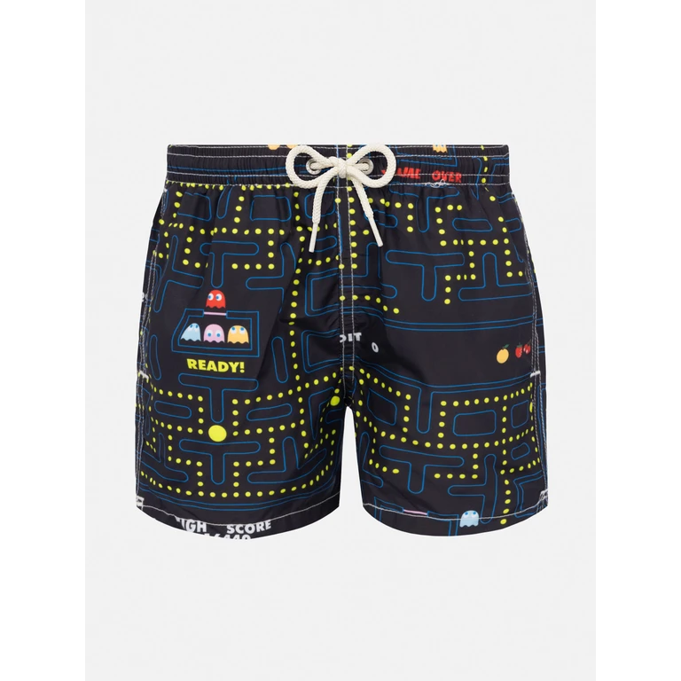 Mc2 Saint Barth Jean Lighting Lightweight Fabric Swim Shorts With Pac-Man Print pac-Man Special Edition Black Swimshort