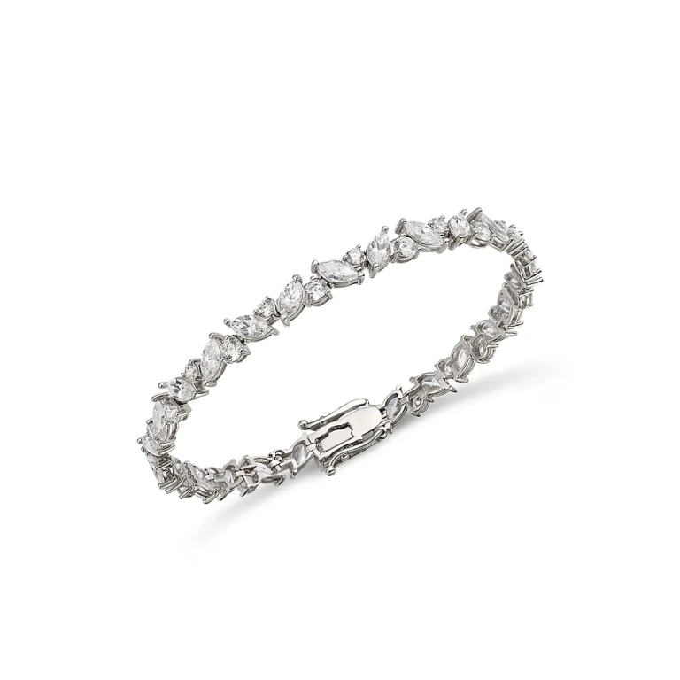Certified Lab Grown Diamond Marquis & Round Cluster Tennis Bracelet in 14K White Gold, 8.58 tcw