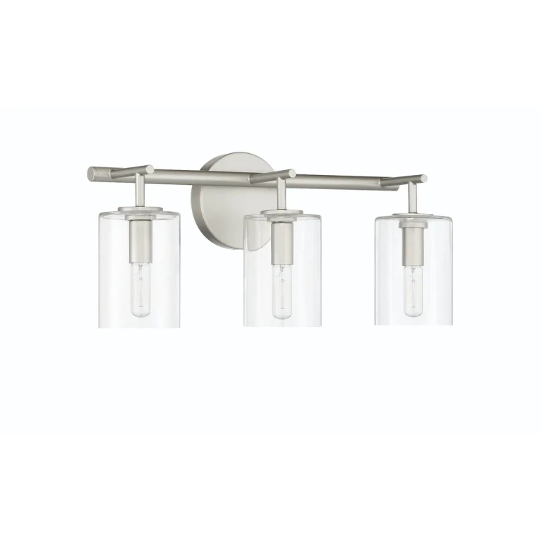 Satin Nickel Three Light Vanity from the Hailie Collection