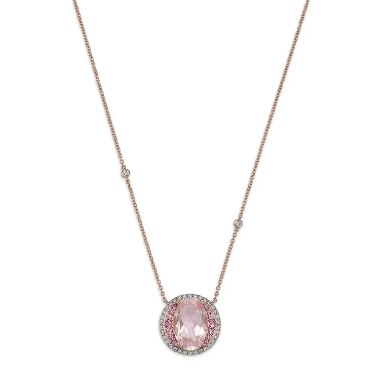Fine Collection Rose Quartz, Pink Sapphire & Diamond Pendant Necklace in 14K Rose Gold, 18