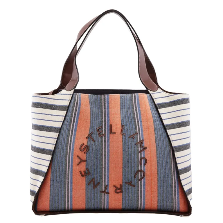 Stella McCartney Striped Logo Embroidered Cotton Tote Bag