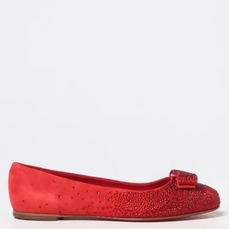 Ferragamo Embroidered Suede Ballet Flats