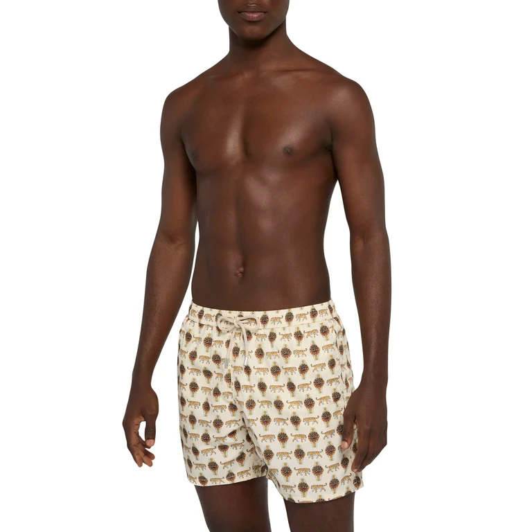 Mc2 Saint Barth Lightweight Fabric Swim Shorts Lighting With Watch Print White Swimshort - Men