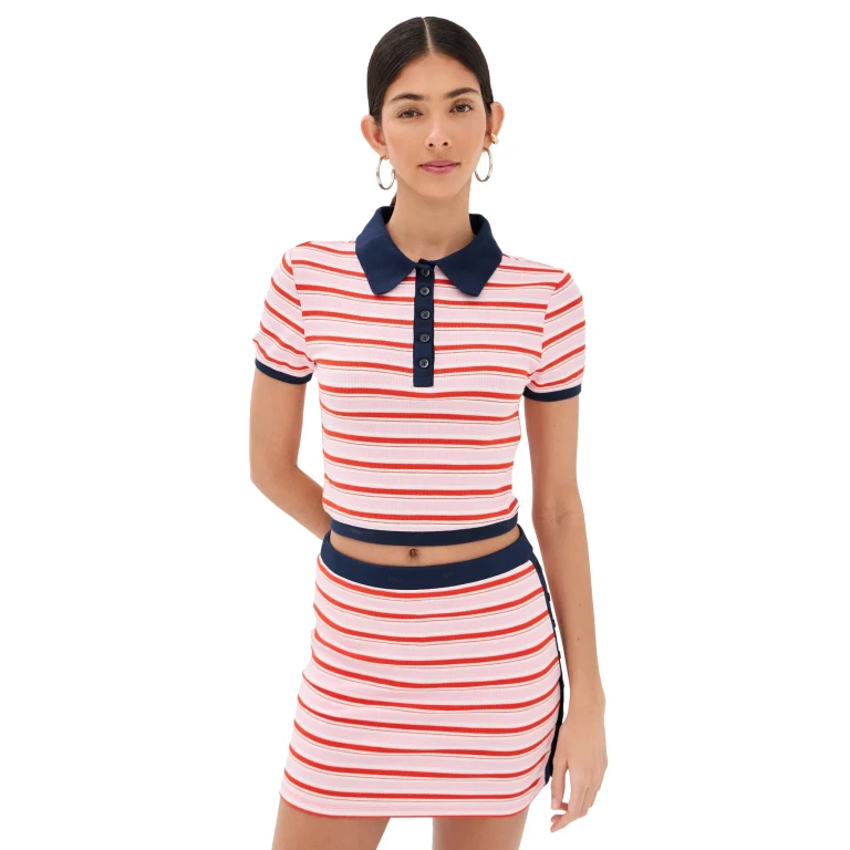 SIMKHAI Marnie Knit Polo Tulip Stripe XL