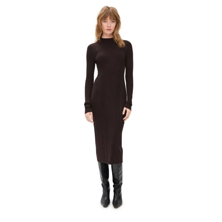 Another Tomorrow Ribbed Knit Dress Chocolate S