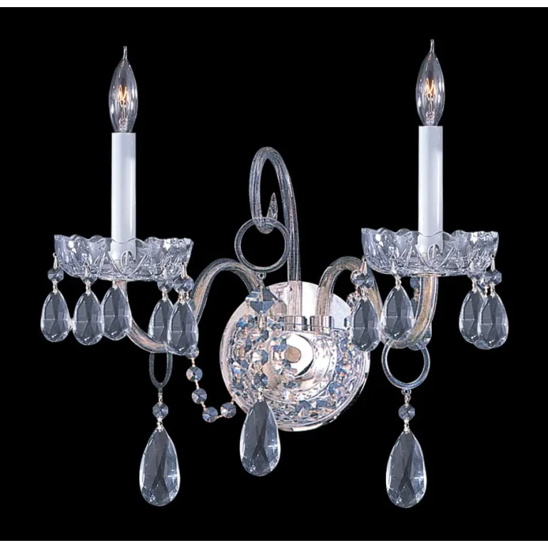 Traditional Crystal 2-Light 12" Wall Sconce in Polished Chrome with Clear Swarovski Strass Crystals