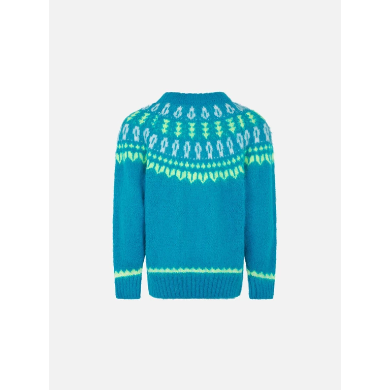 Mc2 Saint Barth Girl Brushed Crewneck Sweater With Nordic Jacquard