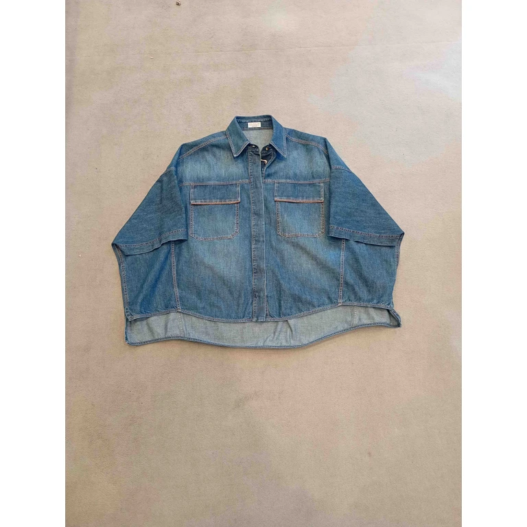 Cucinelli Camicia Maniche Corte Blue Cotton Shirt - Women