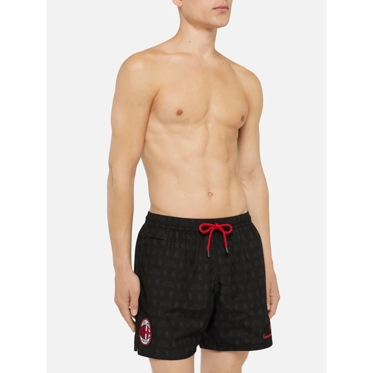 Mc2 Saint Barth Lightweight Fabric Swim Shorts Lighting With Milan Print Ac Special Edition Black Swimshort - Men