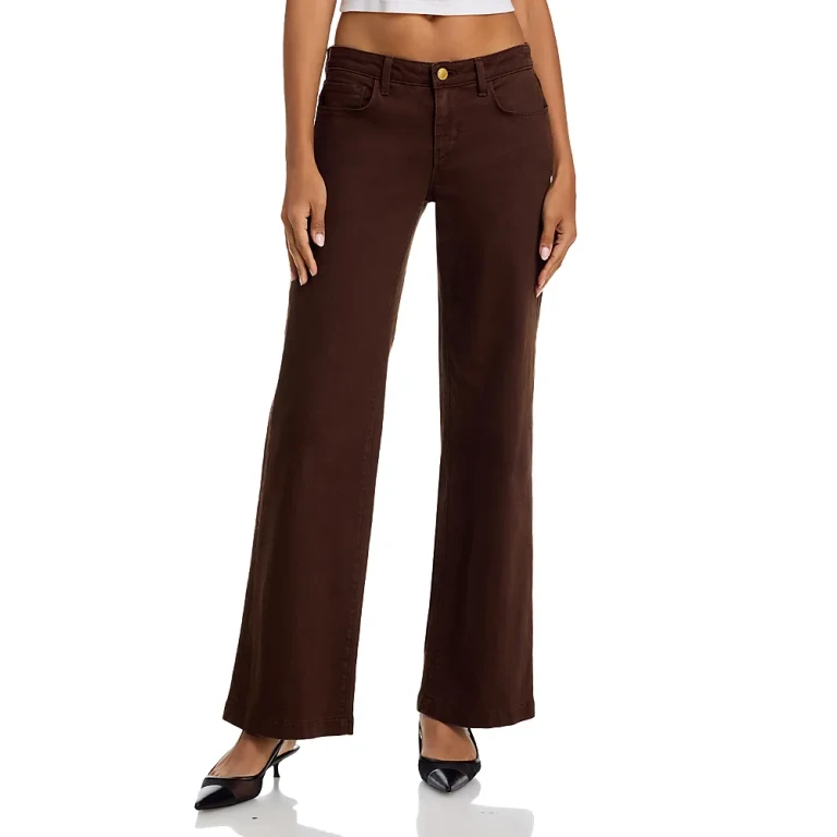 L'Agence Joanne Low Rise Wide Leg Jeans in Brown