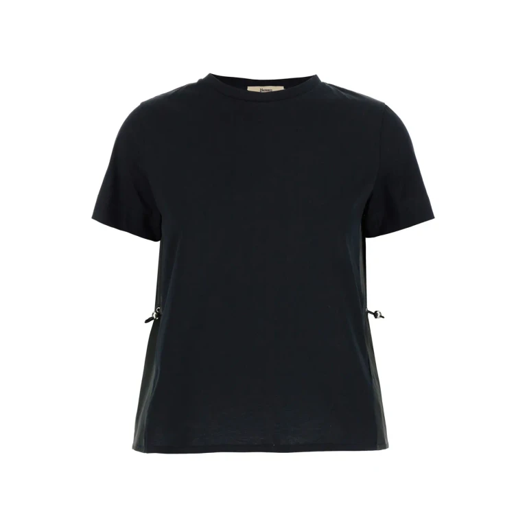 Herno Black T-shirt With Drawstring And Vent On The Back In Womens Cotton