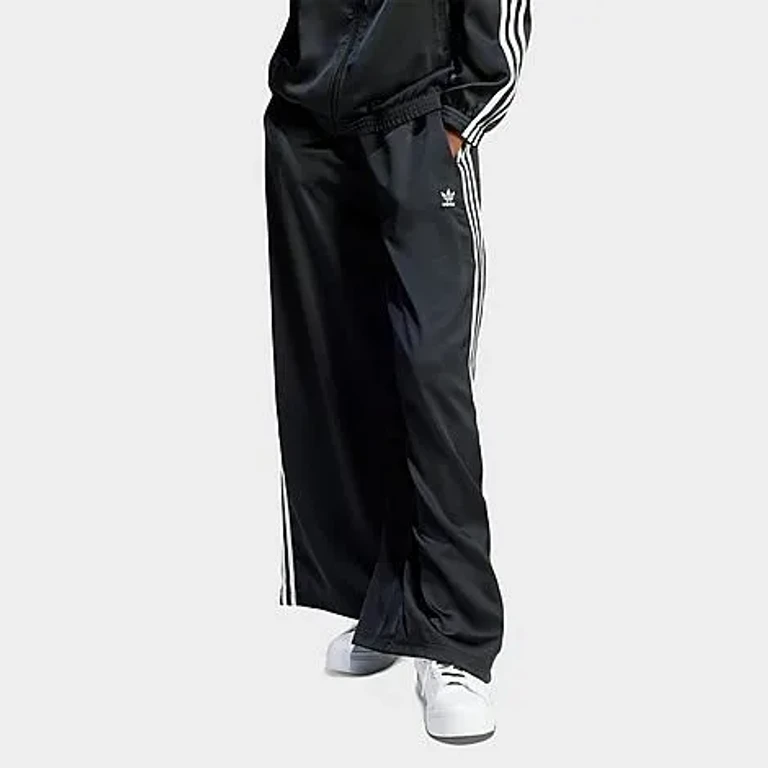 adidas Women's Originals adicolor Satin Wide Leg Track Pants in Black Size: 0