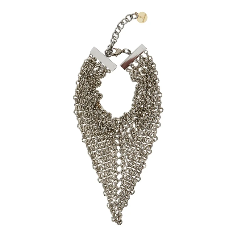 Silvia Gnecchi bandite Silver-colored Necklace With Chain Design And Logo Pendant In Brass Woman