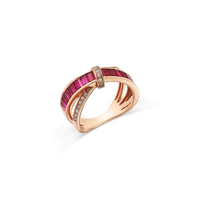 Ruby & Diamond Crossover Statement Ring in 14K Rose Gold