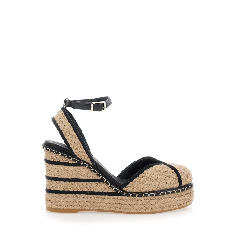 Castañer cova Beige Wedges With Ankle Strap And High Wedge Heel In Fabric For Women