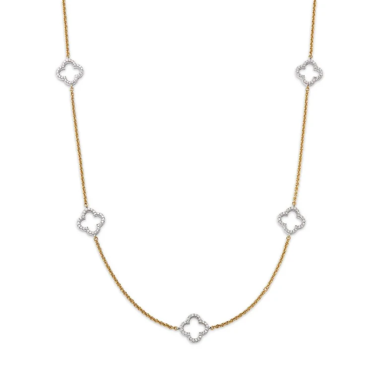 14K Gold Diamond Clover Necklace, 18