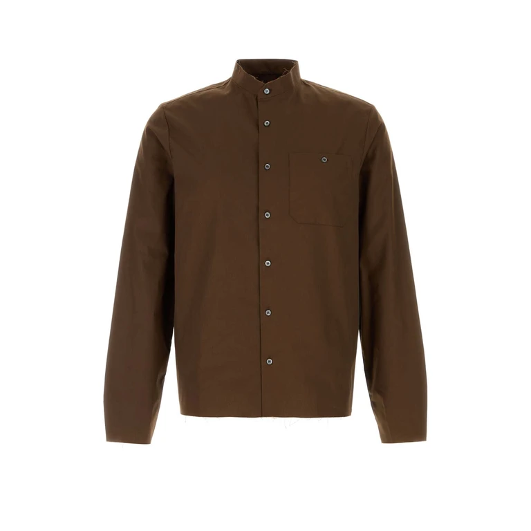 Prada Brown Poplin Shirt Cacao Exterior: Polyester Cotton Camicie - Men