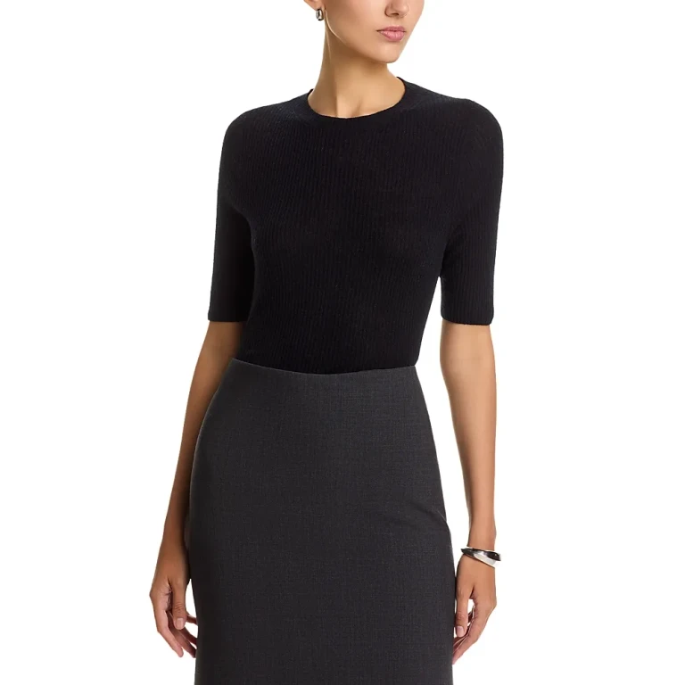 Fabiana Filippi Platinum Wool Blend Ribbed Elbow Sleeve Sweater