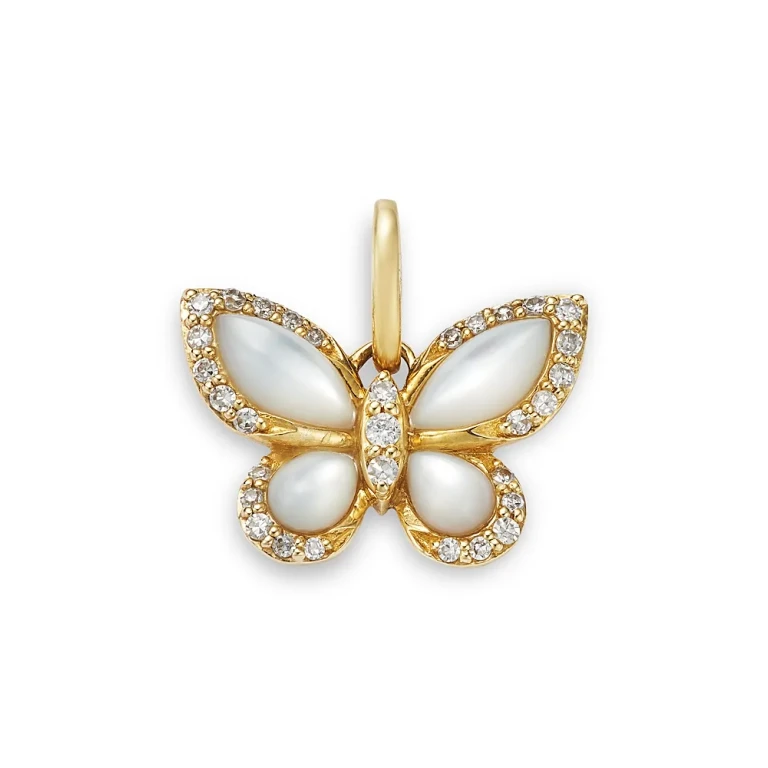 14K Yellow Gold Mother of Pearl & Diamond Butterfly Pendant