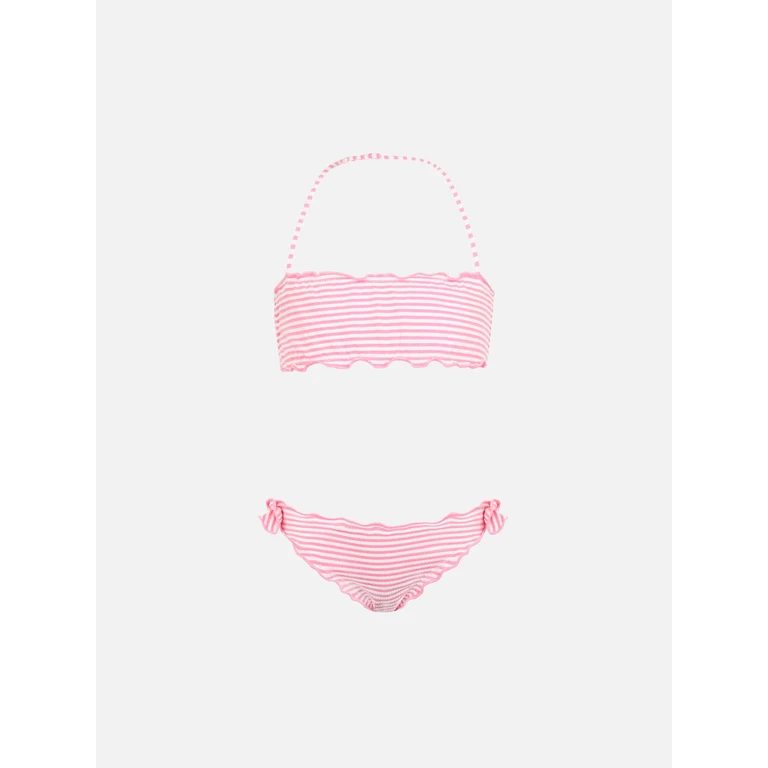 Mc2 Saint Barth Girl Seersucker Classic Bandeau Bikini Emy With Striped Print Pink