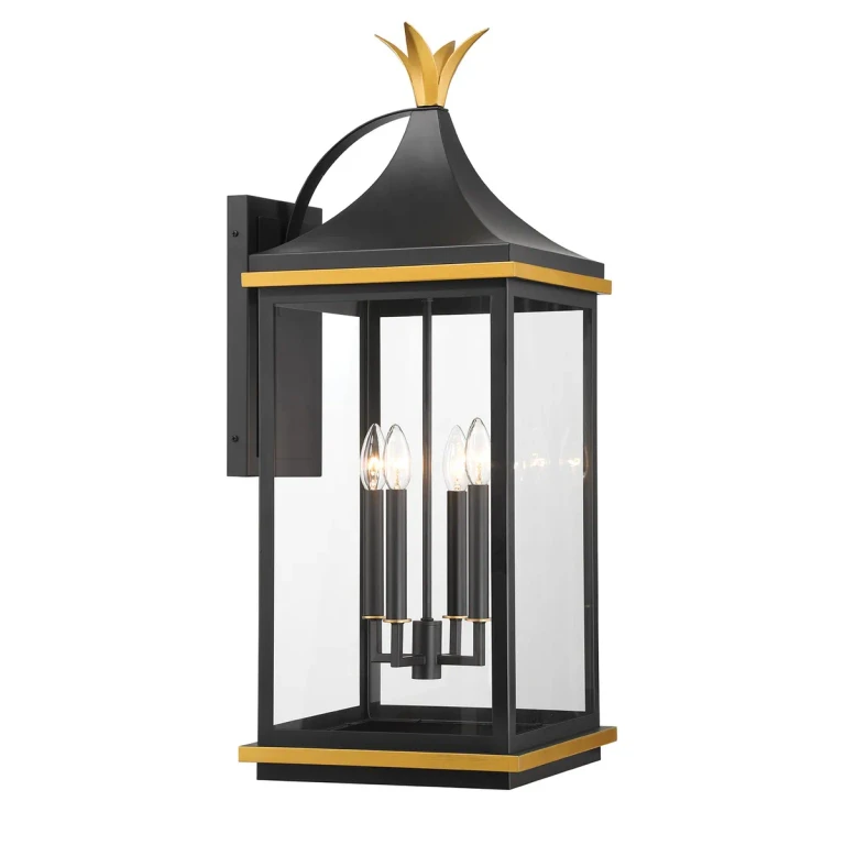 Matte Black Textured Gold Outdoor Wall Sconce from the Simpson Collection